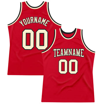 Custom Red Cream-Black Authentic Throwback Basketball Jersey