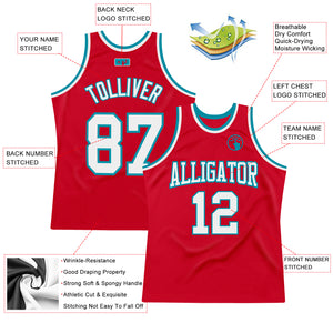 Custom Red White-Teal Authentic Throwback Basketball Jersey