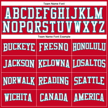 Load image into Gallery viewer, Custom Red White-Teal Authentic Throwback Basketball Jersey
