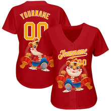 Load image into Gallery viewer, Custom Red Gold-White 3D Pattern Design Cute Tiger Authentic Baseball Jersey
