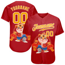 Load image into Gallery viewer, Custom Red Gold-White 3D Pattern Design Cute Tiger Authentic Baseball Jersey
