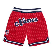 Load image into Gallery viewer, Custom Red White Pinstripe Navy-White Authentic Basketball Shorts
