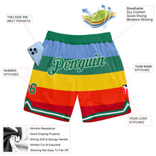 Load image into Gallery viewer, Custom Red Kelly Green-White 3D Pattern Design Rainbow Authentic Basketball Shorts
