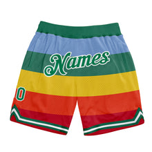 Load image into Gallery viewer, Custom Red Kelly Green-White 3D Pattern Design Rainbow Authentic Basketball Shorts
