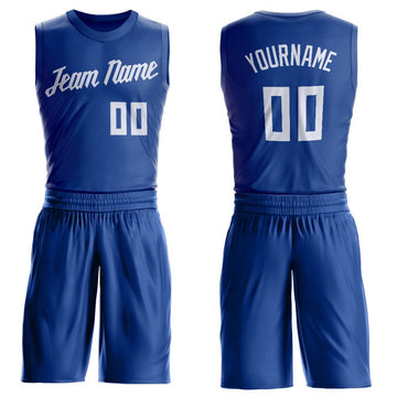 Custom Royal White Round Neck Suit Basketball Jersey - Fcustom