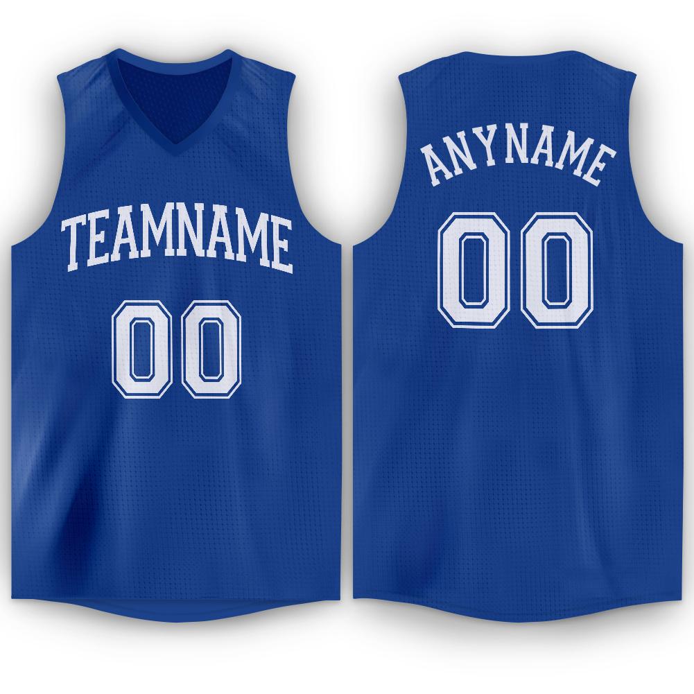 Custom Royal White V-Neck Basketball Jersey - Fcustom