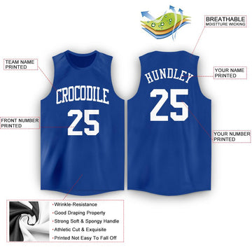 Custom Royal White Round Neck Basketball Jersey - Fcustom