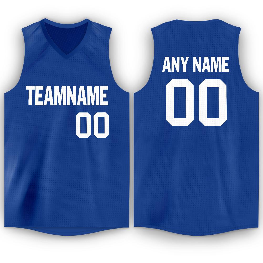 Custom Royal White V-Neck Basketball Jersey - Fcustom