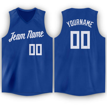 Custom Royal White V-Neck Basketball Jersey - Fcustom