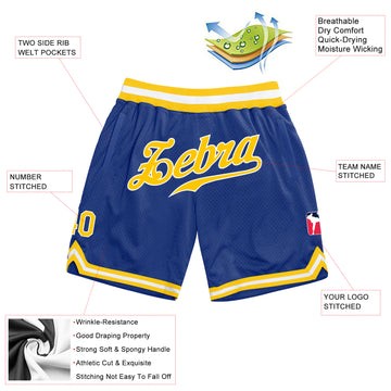 Custom Royal Gold-White Authentic Throwback Basketball Shorts