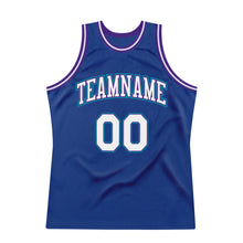 Load image into Gallery viewer, Custom Royal White-Purple Authentic Throwback Basketball Jersey
