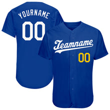 Load image into Gallery viewer, Custom Royal White-Gold Authentic Baseball Jersey
