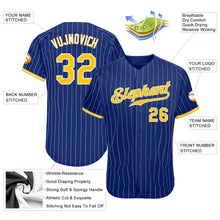 Load image into Gallery viewer, Custom Royal White Pinstripe Gold-White Authentic Baseball Jersey

