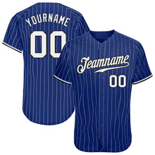 Load image into Gallery viewer, Custom Royal White Pinstripe White-Black Authentic Baseball Jersey
