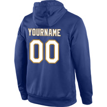 Load image into Gallery viewer, Custom Stitched Royal White-Old Gold Sports Pullover Sweatshirt Hoodie
