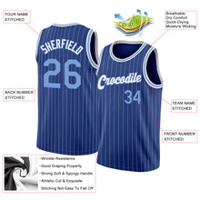 Load image into Gallery viewer, Custom Royal White Pinstripe Light Blue-White Authentic Throwback Basketball Jersey
