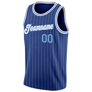 Custom Royal White Pinstripe Light Blue-White Authentic Throwback Basketball Jersey