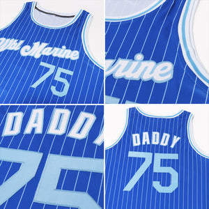 Custom Royal White Pinstripe Light Blue-White Authentic Throwback Basketball Jersey