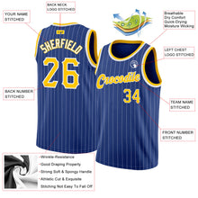 Load image into Gallery viewer, Custom Royal White Pinstripe Gold-White Authentic Basketball Jersey
