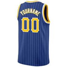 Load image into Gallery viewer, Custom Royal White Pinstripe Gold-White Authentic Basketball Jersey
