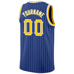 Custom Royal White Pinstripe Gold-White Authentic Basketball Jersey