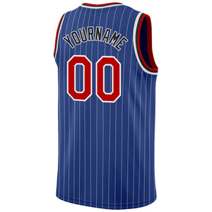 Custom Royal White Pinstripe Red-Black Authentic Basketball Jersey