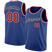 Load image into Gallery viewer, Custom Royal White Pinstripe Red-Black Authentic Basketball Jersey
