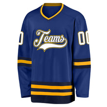Load image into Gallery viewer, Custom Royal White-Navy Hockey Jersey
