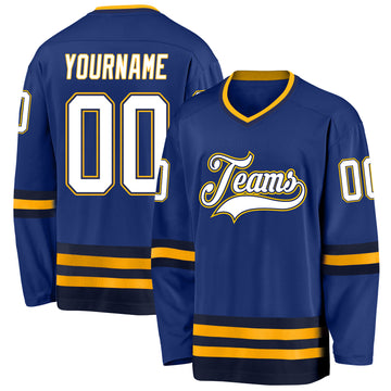 Custom Royal White-Navy Hockey Jersey