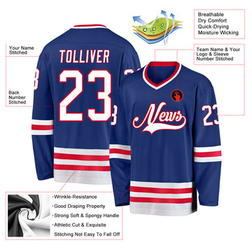 Custom Royal White-Red Hockey Jersey