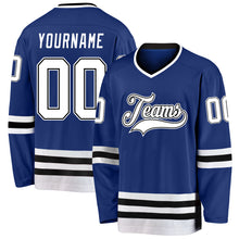Load image into Gallery viewer, Custom Royal White-Black Hockey Jersey
