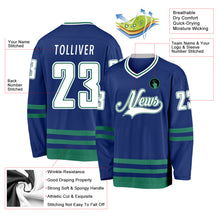 Load image into Gallery viewer, Custom Royal White-Kelly Green Hockey Jersey
