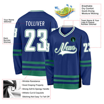 Custom Royal White-Kelly Green Hockey Jersey