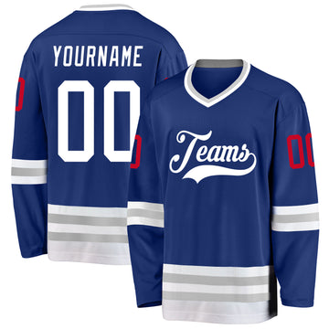 Custom Royal White-Gray Hockey Jersey