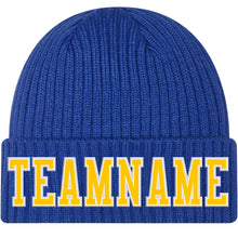 Load image into Gallery viewer, Custom Royal Gold-White Stitched Cuffed Knit Hat
