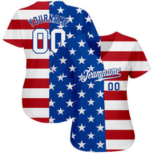 Load image into Gallery viewer, Custom Royal White-Red American Flag Fashion Authentic Baseball Jersey
