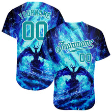 Load image into Gallery viewer, Custom Royal Teal-White 3D Pattern Design Water Dragon Authentic Baseball Jersey
