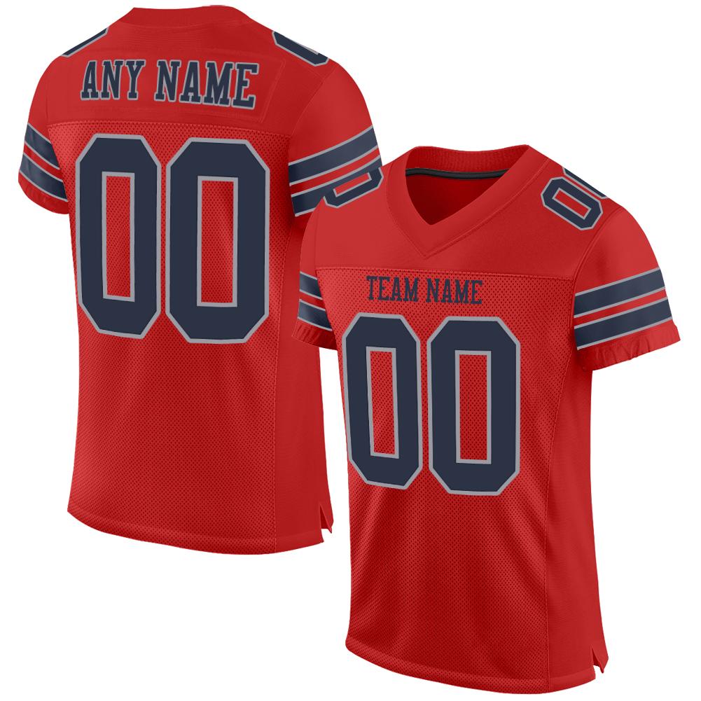 Custom Scarlet Navy-Light Gray Mesh Authentic Football Jersey - Fcustom