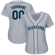 Load image into Gallery viewer, Custom Gray Navy-Teal Baseball Jersey
