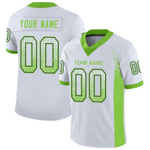 Load image into Gallery viewer, Custom White Neon Green-Navy Mesh Drift Fashion Football Jersey
