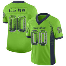 Load image into Gallery viewer, Custom Neon Green Navy-Gray Mesh Drift Fashion Football Jersey
