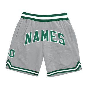 Custom Gray Kelly Green-White Authentic Throwback Basketball Shorts