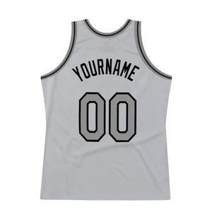 Custom Gray Steel Gray-Black Authentic Throwback Basketball Jersey