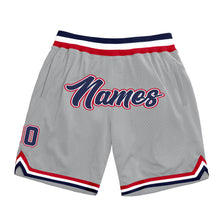Load image into Gallery viewer, Custom Gray Navy-Red Authentic Throwback Basketball Shorts
