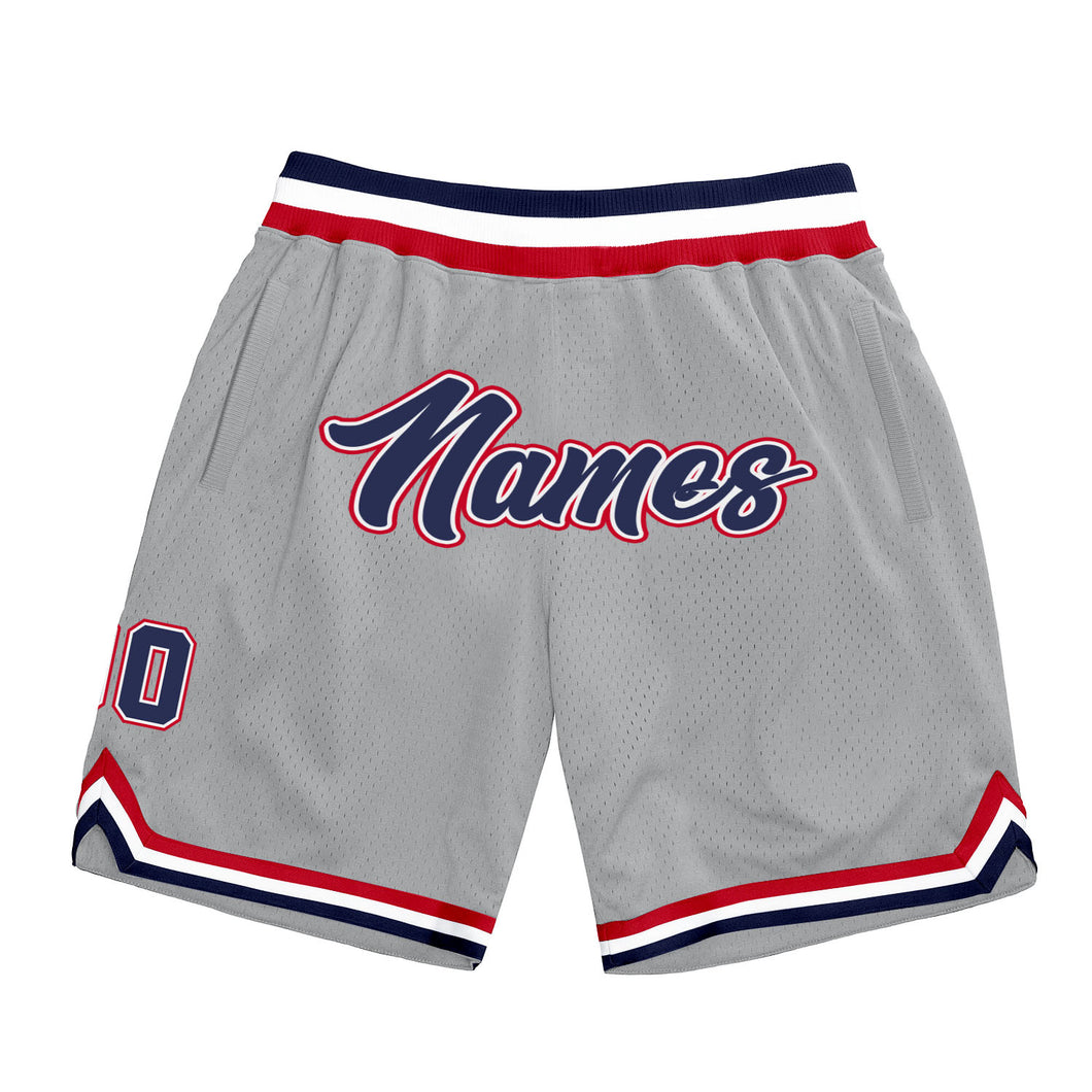 Custom Gray Navy-Red Authentic Throwback Basketball Shorts