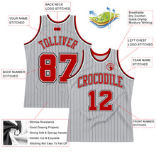 Load image into Gallery viewer, Custom Gray Black Pinstripe Red-White Authentic Throwback Basketball Jersey

