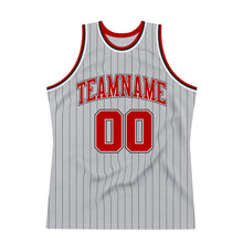 Load image into Gallery viewer, Custom Gray Black Pinstripe Red-White Authentic Throwback Basketball Jersey
