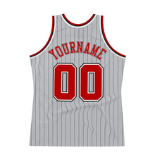 Load image into Gallery viewer, Custom Gray Black Pinstripe Red-White Authentic Throwback Basketball Jersey
