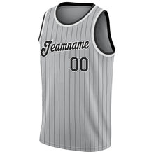 Load image into Gallery viewer, Custom Gray Black Pinstripe Black-White Authentic Throwback Basketball Jersey
