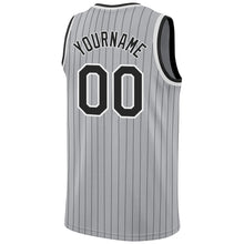 Load image into Gallery viewer, Custom Gray Black Pinstripe Black-White Authentic Throwback Basketball Jersey
